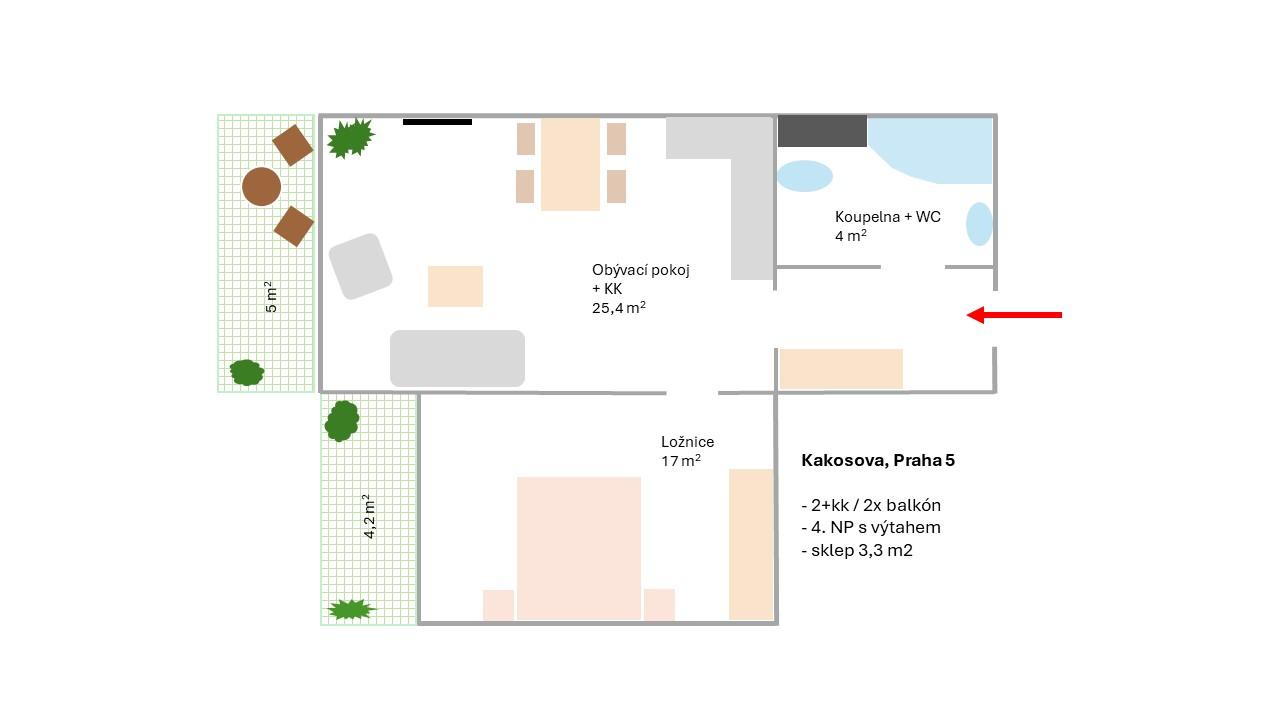 Byt 2+kk 53 m2, 2 balkony, komplex Šafránka, Praha 5, obrázek č. 3