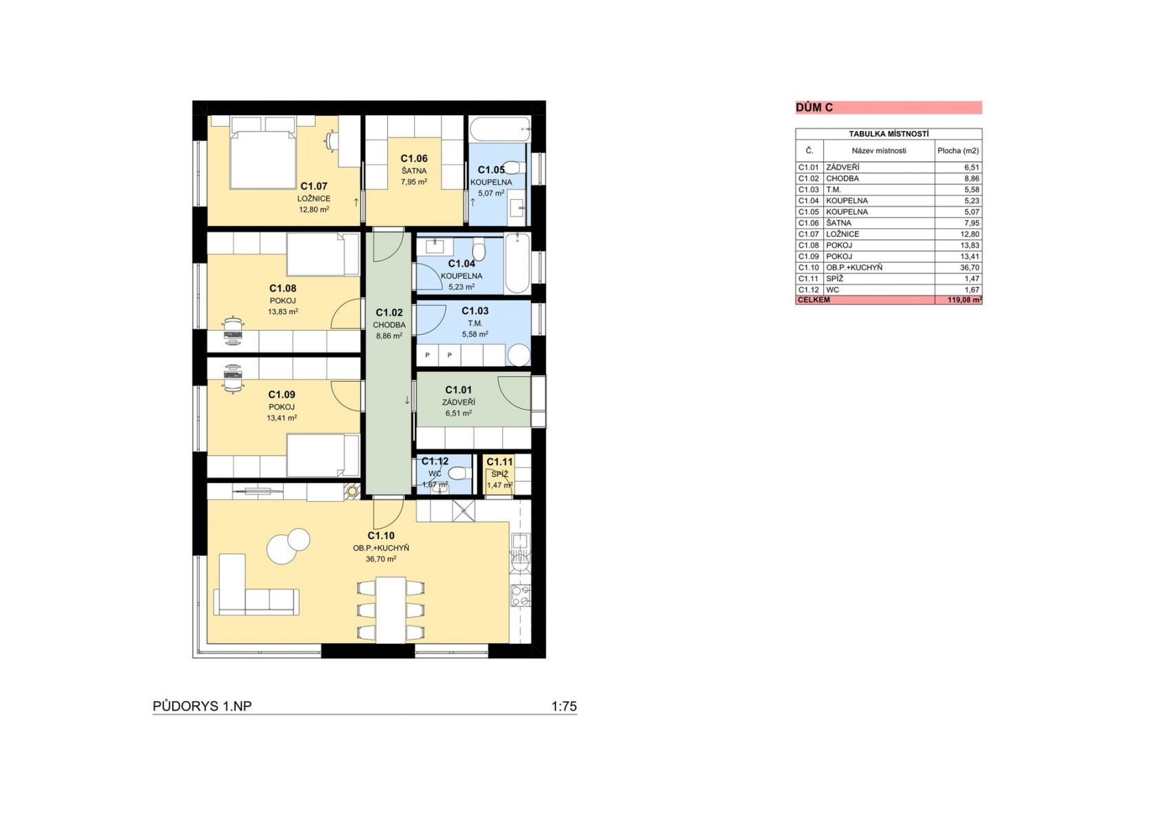 Prodej novostavby rodinného domu, 4+kk, 119m2, pozemek 800 m2 - Hostín U Vojkovic, okr. Mělník, obrázek č. 3