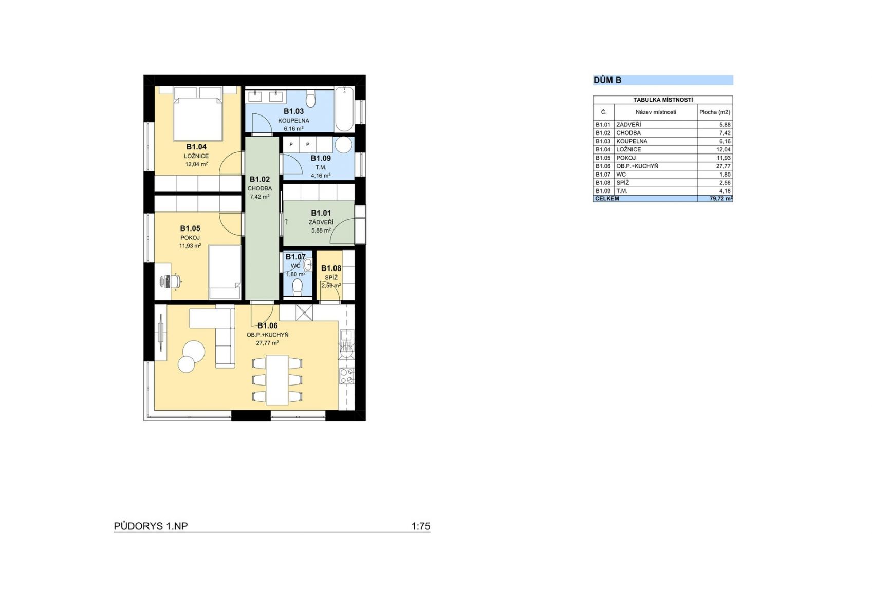 Prodej novostavby rodinného domu, 3+kk, 80 m2, pozemek 800 m2 - obec Hostín u Vojkovic, obrázek č. 2