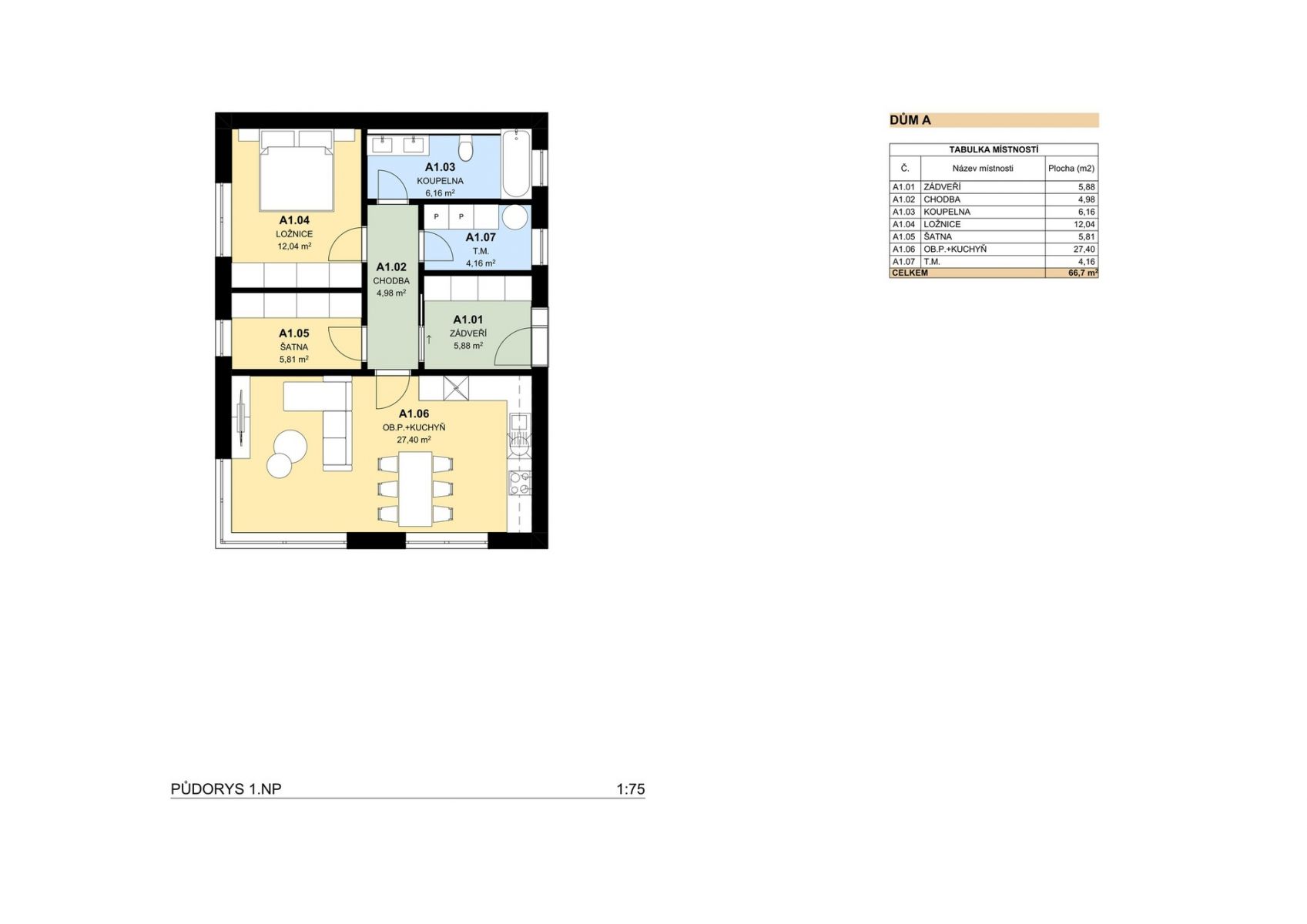 Prodej novostavby rodinného domu, 2+kk, 67 m2, pozemek 800 m2 - obec Hostín u Vojkovic, okr. Mělník, obrázek č. 2
