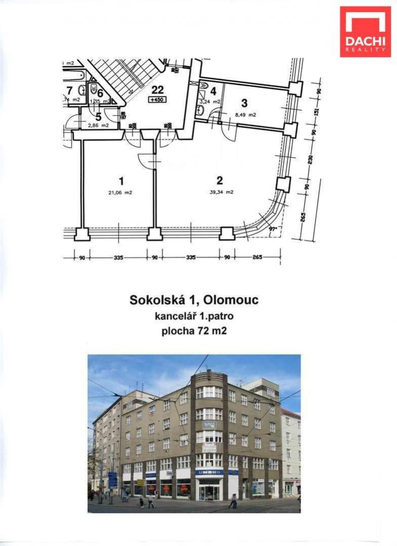 Pronájem nebytových prostor 72 m, 3 místnosti v 1. patře, Olomouc, ulice Sokolská, obrázek č. 1