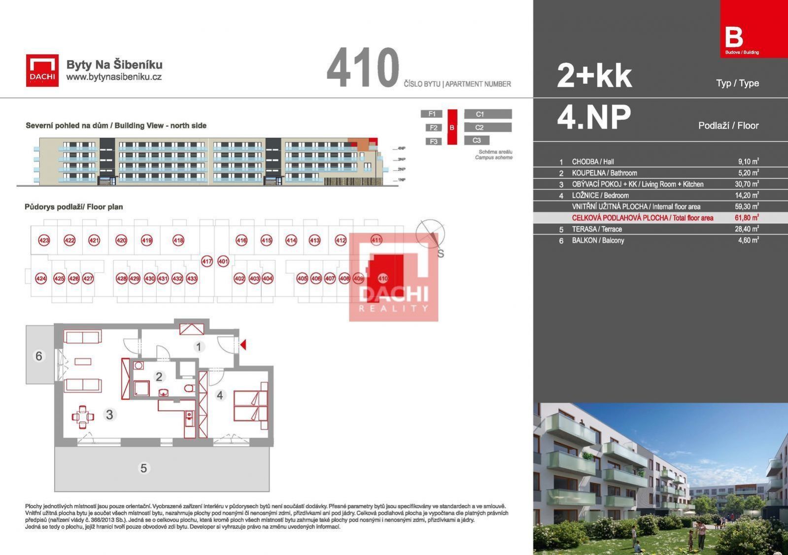 Prodej novostavby bytu B.410  2+kk  61,8m s terasou 33m, Olomouc, Byty Na Šibeníku II.etapa, obrázek č. 3