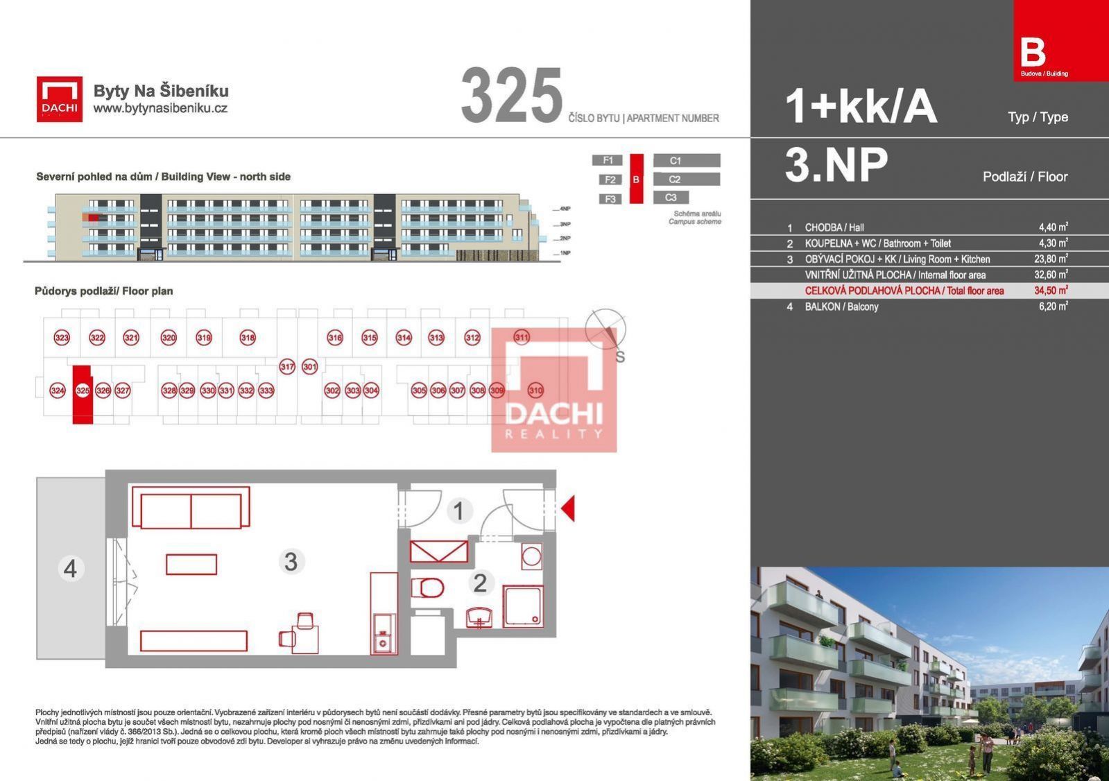 Prodej ateliéru B.325  1+kk 34,50m s balkonem 6,20m, Olomouc, Byty Na Šibeníku II.etapa, obrázek č. 3