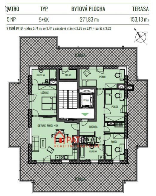 Bytová jednotka 5+kk 271.83m2 s terasou, garáž a garážové stání - bytový komplex KAMECHY II, věž G, obrázek č. 2