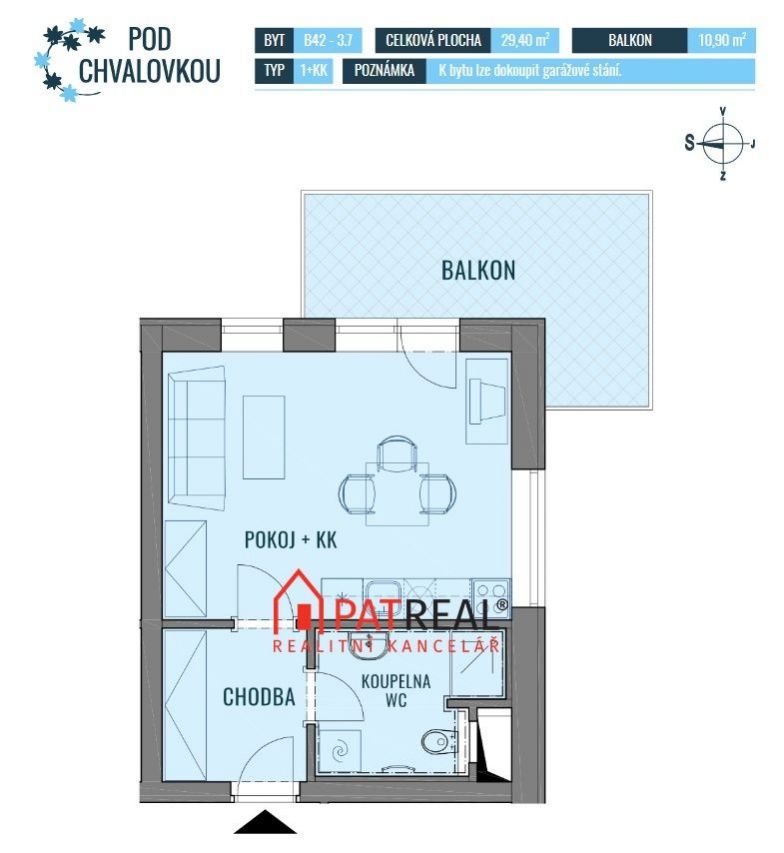 Bytová jednotka 1+kk, 40.30m2 s terasou - bytový komplex POD CHVALOVKOU - B, obrázek č. 2