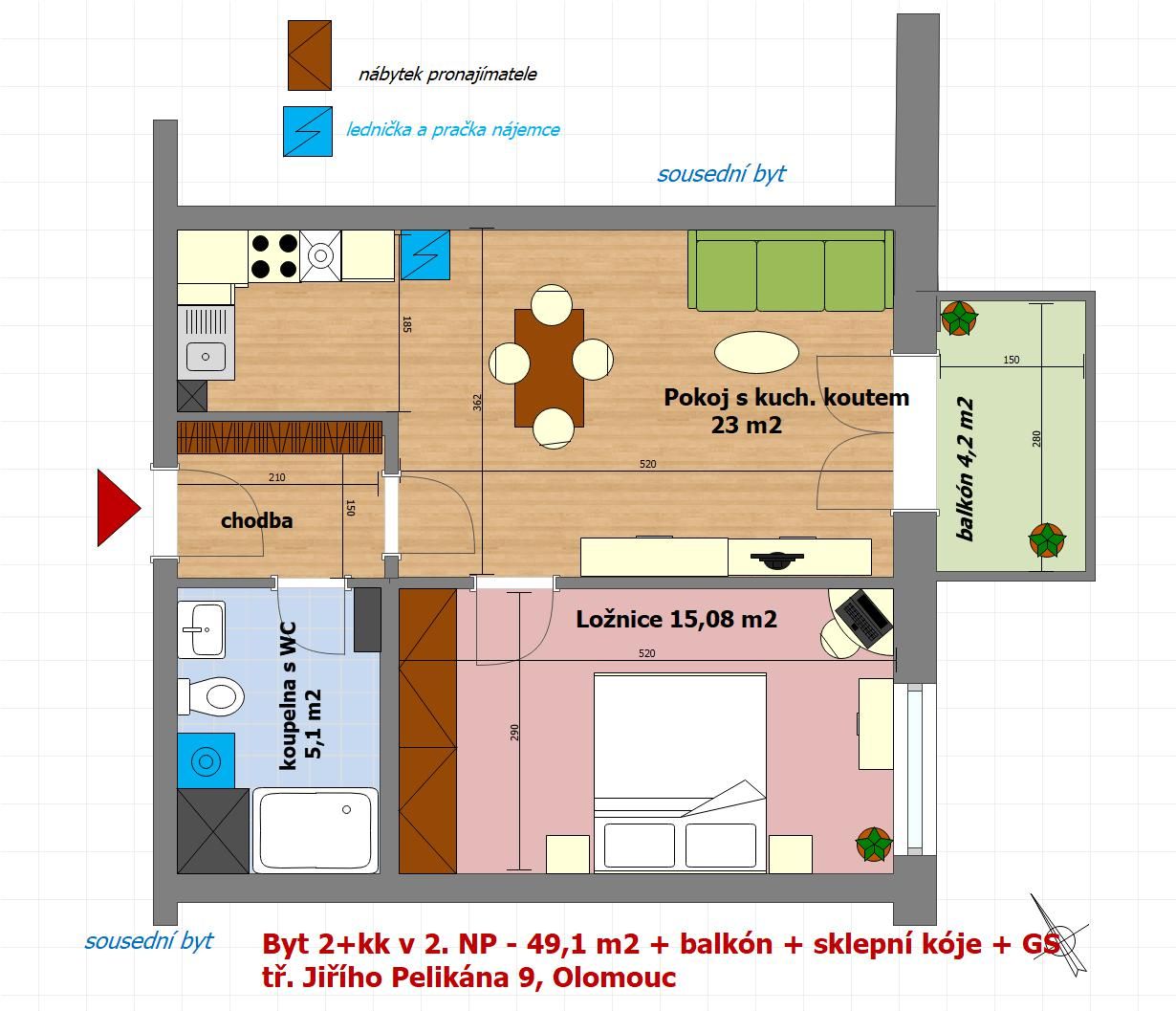 Pronájem bytu 2+kk a GS v Olomouci - tř. Jiřího Pelikána, obrázek č. 3
