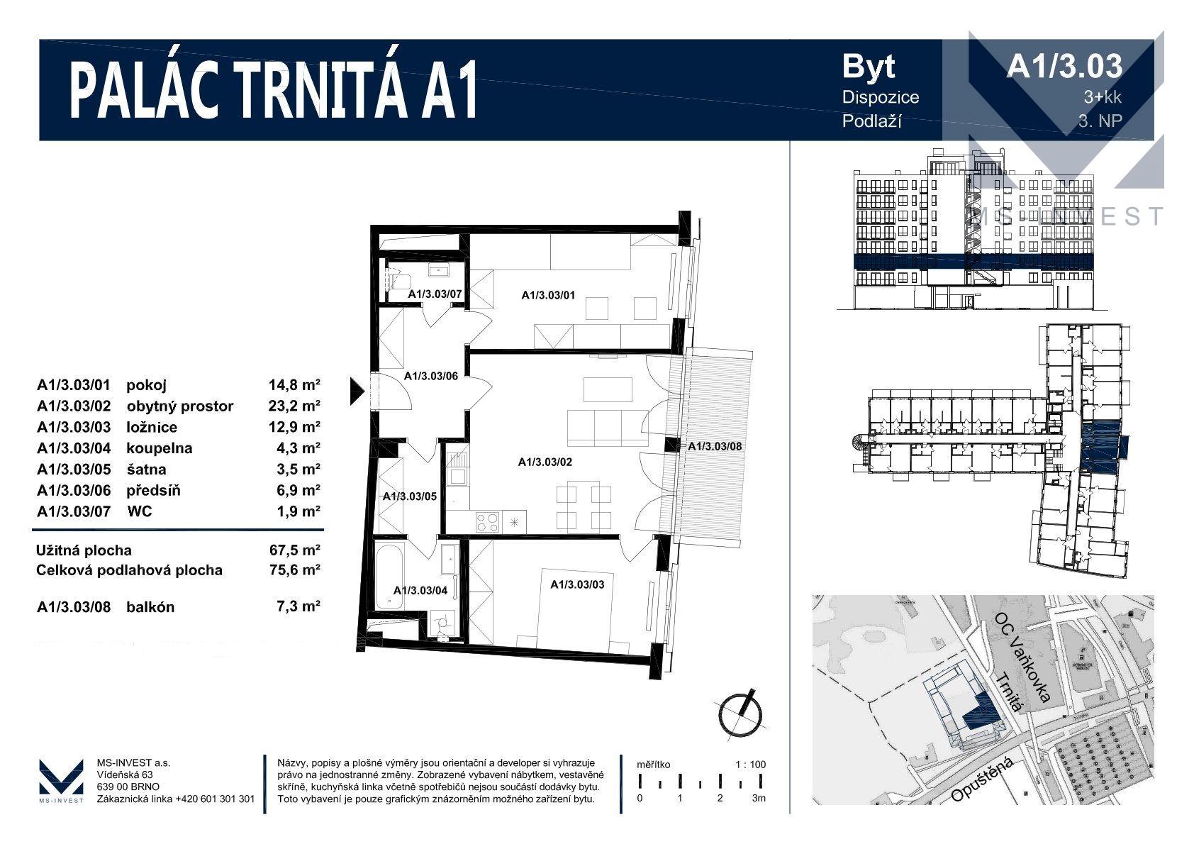Prodej novostavby bytu 3+kk, Brno - Trnitá (A1/3.03), obrázek č. 3