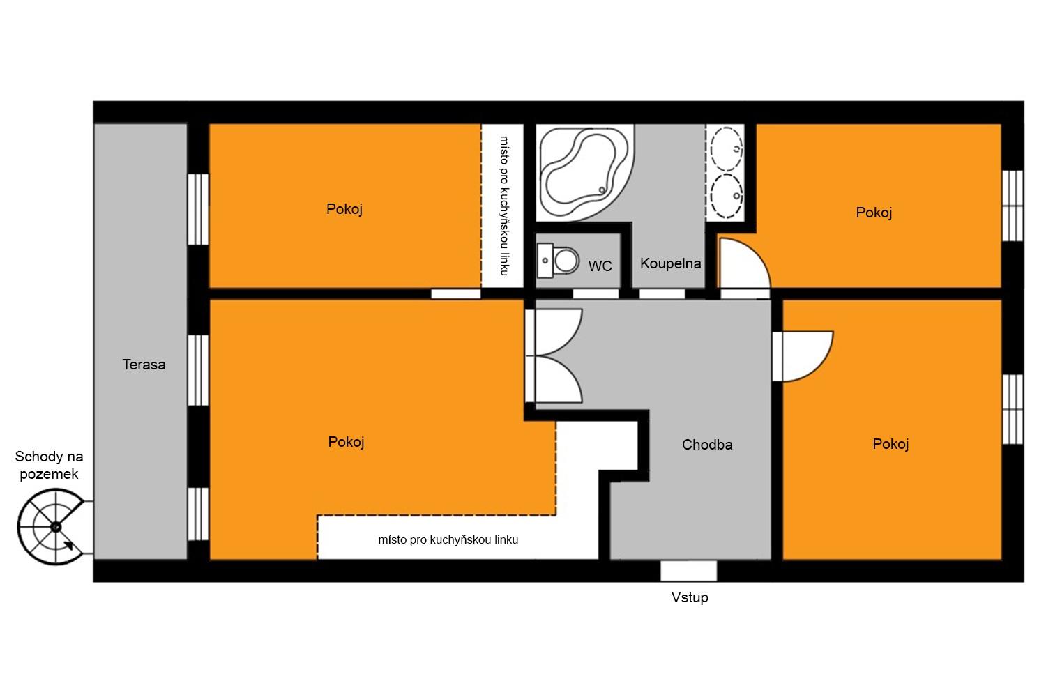 Exkluzivně nabízíme k prodeji cihlový byt 4+KK 75 m2 + terasa 10,8 m2 v obci Tovéř u Olomouce, obrázek č. 2