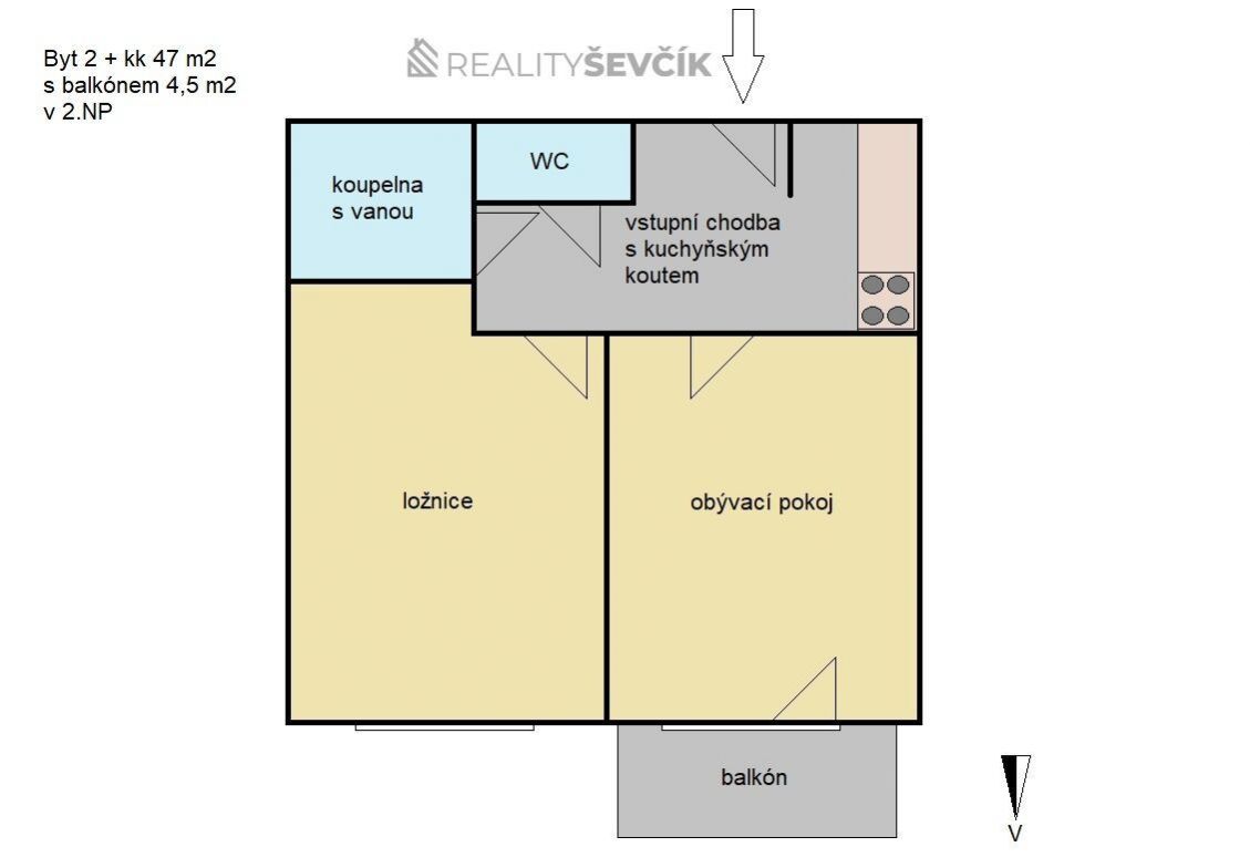 Pronájem bytu 2+kk, 47 m2 v ul. Čéčova v Českých Budějovicích., obrázek č. 3