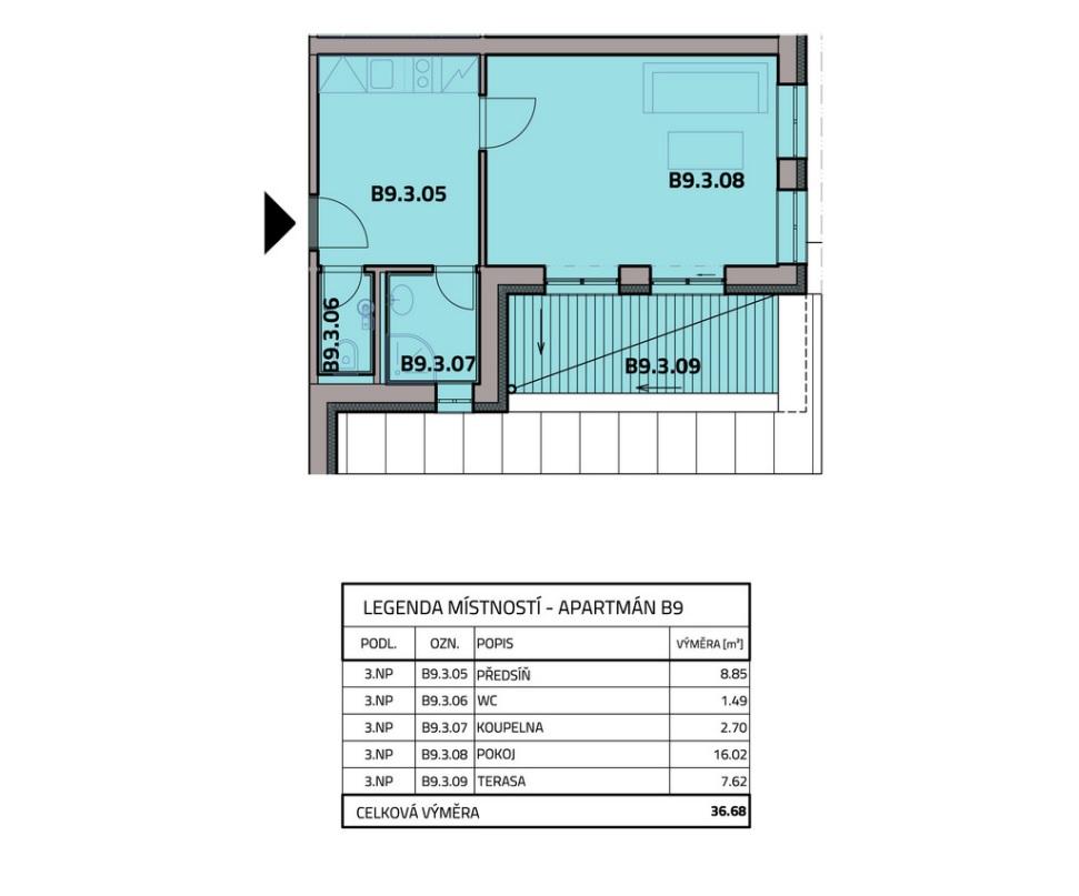 Prodej horského apartmánu dispozice 2+kk s plochou 36,68 m2, Obec Bublava, obrázek č. 3