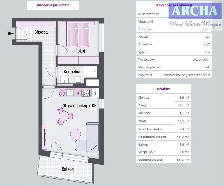 Prodej bytu 2+kk,  56,2 m2 s balkónem, 4.NP, Praha 2 Vinohrady, obrázek č. 2