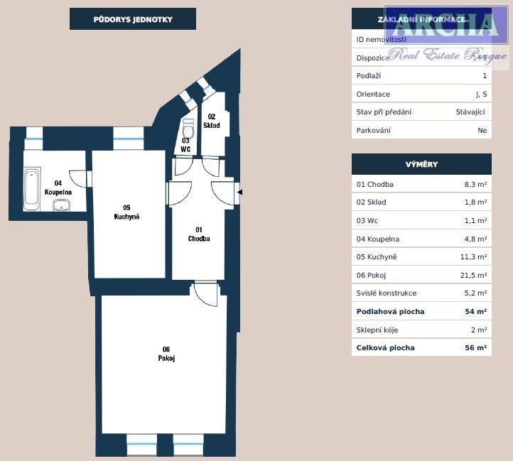 Prodej bytu 1+1, plocha 56 m2, 1. NP, Praha 10 Hostivař, obrázek č. 2