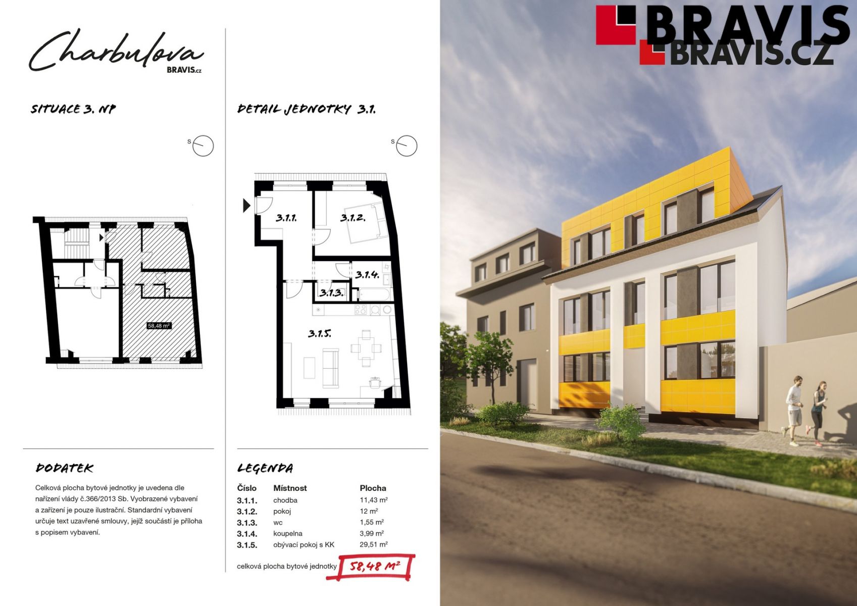 Prodej novostavby bytu 2+kk, ulice Charbulova, Brno - Černovice, možnost parkování, obrázek č. 3