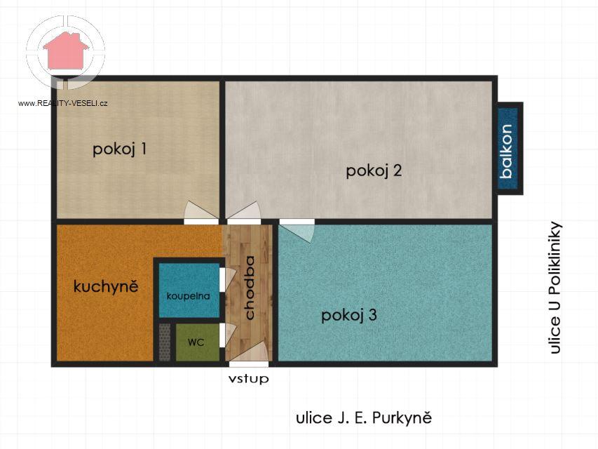 Prodej bytu 3+1 s garáží ve Veselí nad Moravou, 71 m2, obrázek č. 2