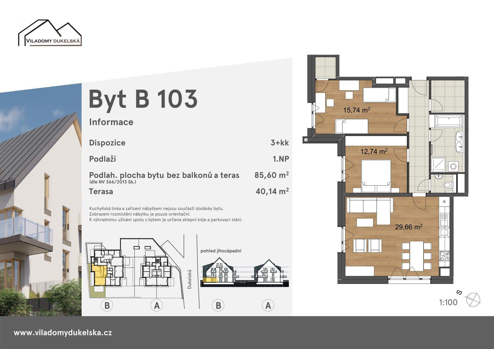 Prodej bytu 3+kk s dvěma terasami a předzahrádkou v developerském projektu v Liberci Rochlici, obrázek č. 3