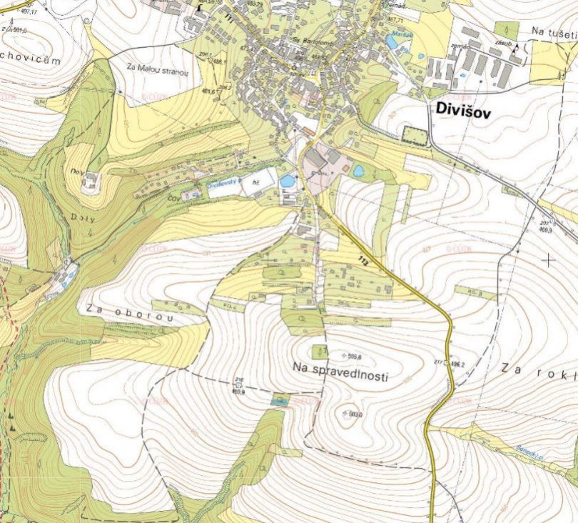 Lesní pozemek o výměře 933 m2, podíl 1/1, k.ú. Divišov u Benešova, okres Benešov, obrázek č. 1