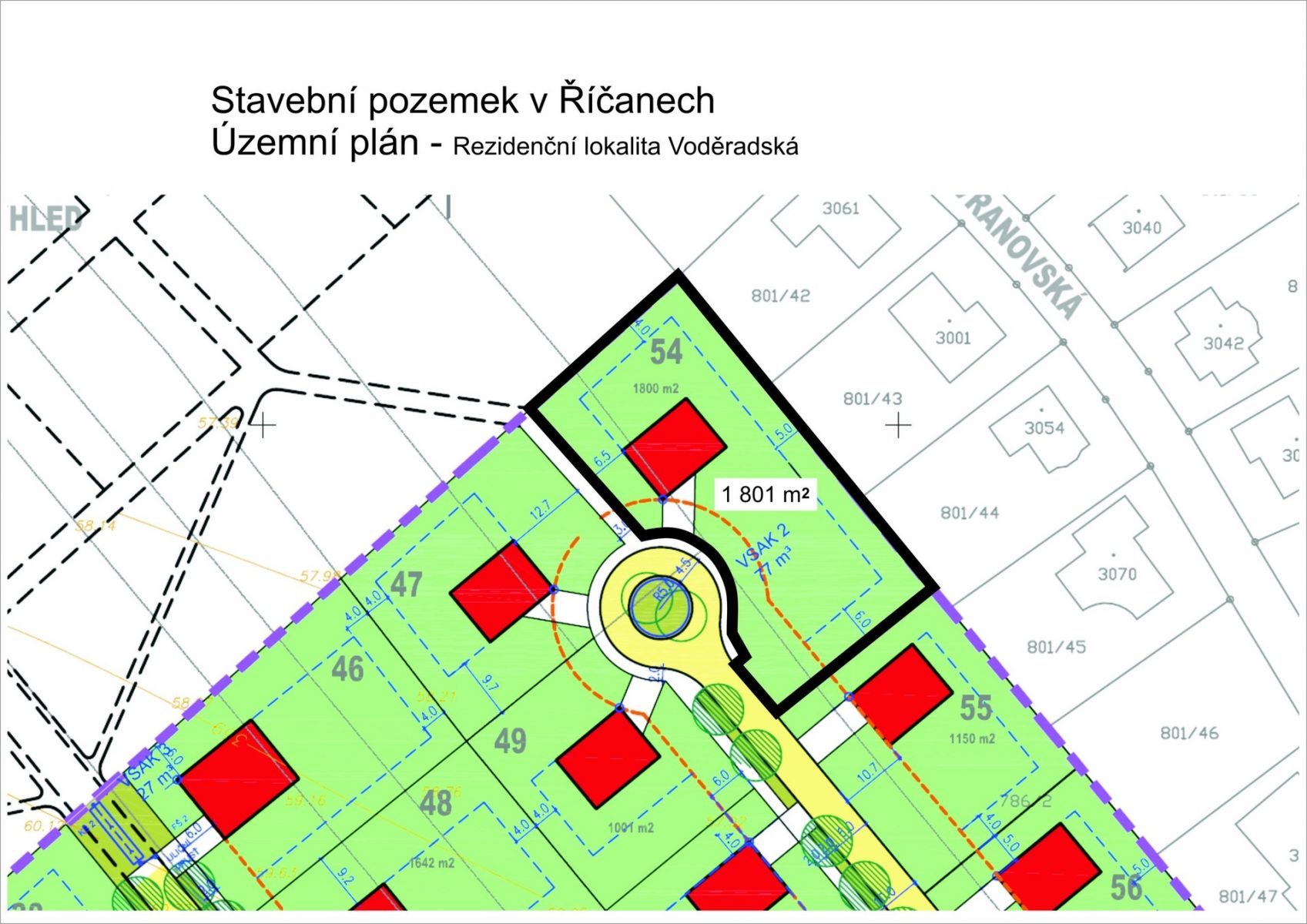 Exklusivní stavební pozemek pro bydlení 1 801 m2 v Říčanech u Prahy, lokalita Voděradská, obrázek č. 2
