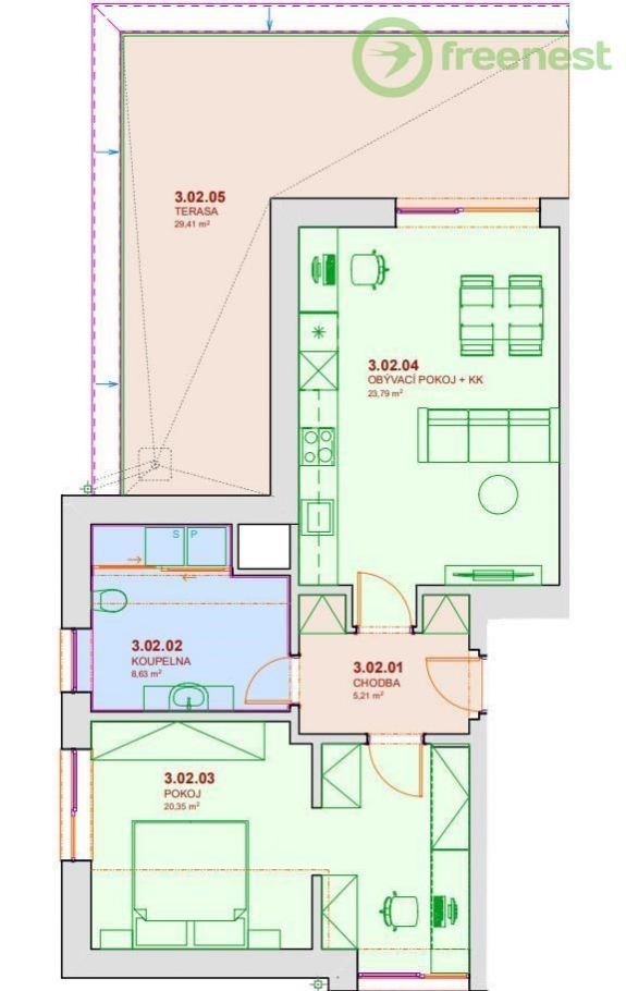 Prodej novostavby prostorného bytu 2+kk Opatovice nad Labem, 87,39 m2, obrázek č. 3