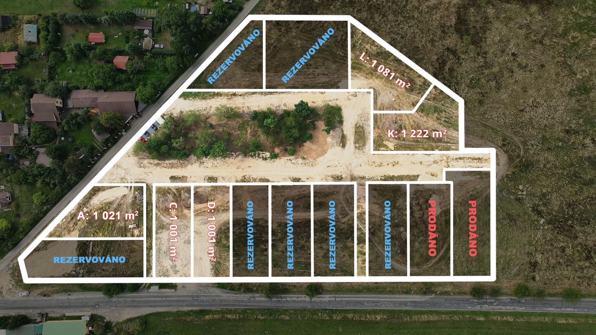 Prodej stavebních parcel o celkové výměře 1001 m2 až 1223 m2. V dojezdové vzdálenosti od Prahy - obe, obrázek č. 1