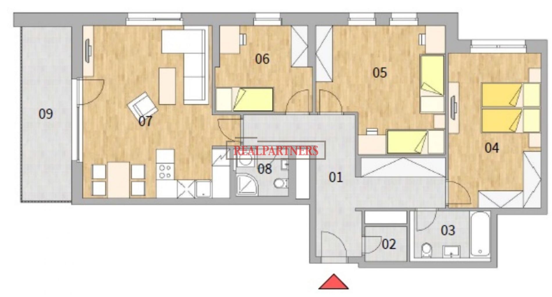 Nový byt 4+kk o ploše 111,4m2 + 12,1m2 balkon s přímým výhledem k Vltavě na západ., obrázek č. 2