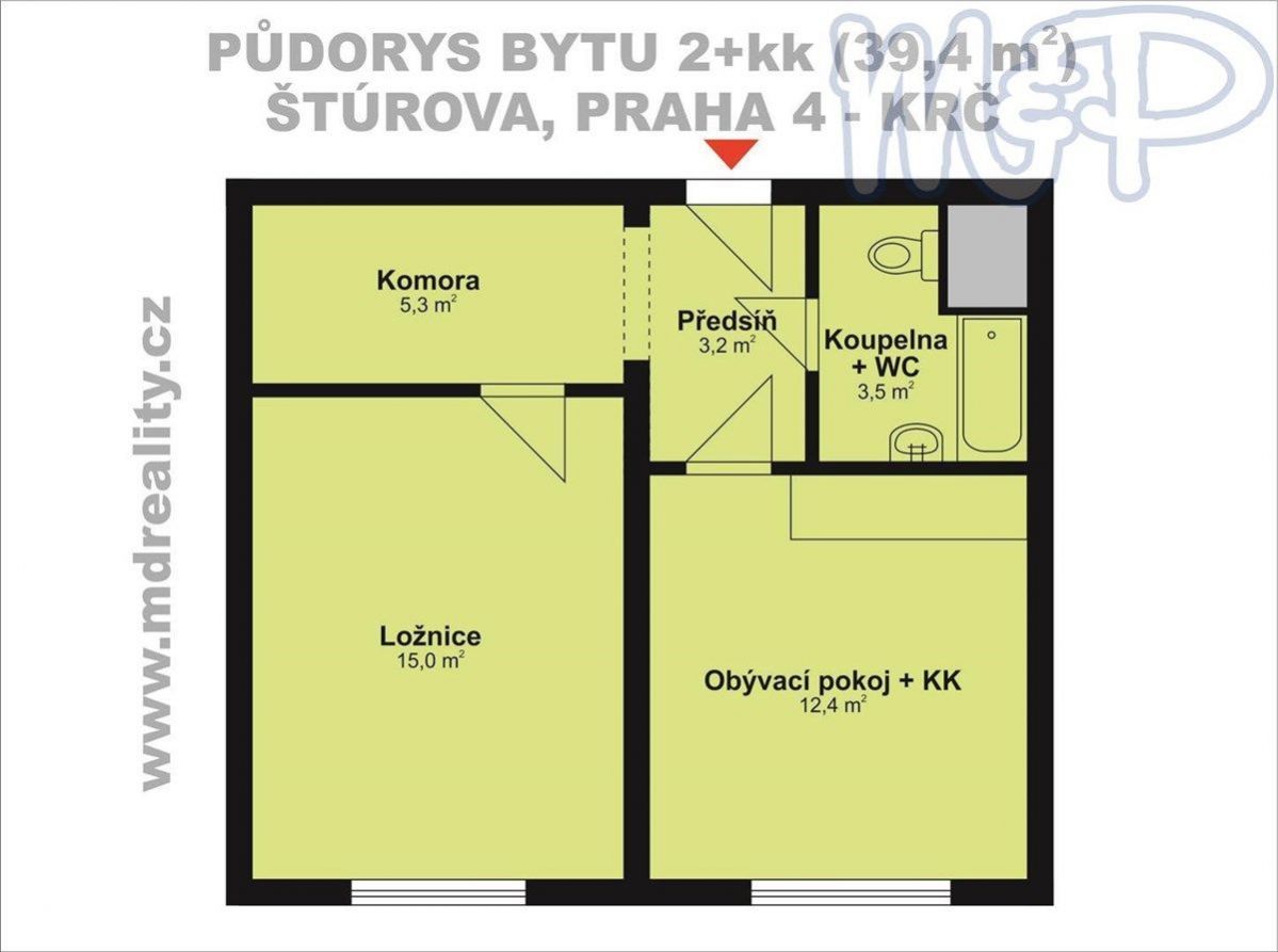 Prodej bytu (ubytovací jednotky) 2+kk s komorou na ul. Štúrova v Praze 4, Krči, obrázek č. 2