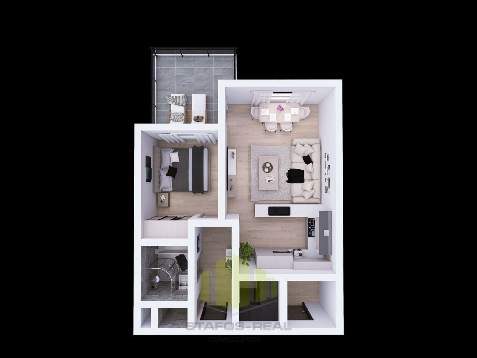 Prodej moderního bytu 2+kk 58,71 m2 + 9,48 m2 lodžie, Janského D1, Olomouc - Povel, obrázek č. 1