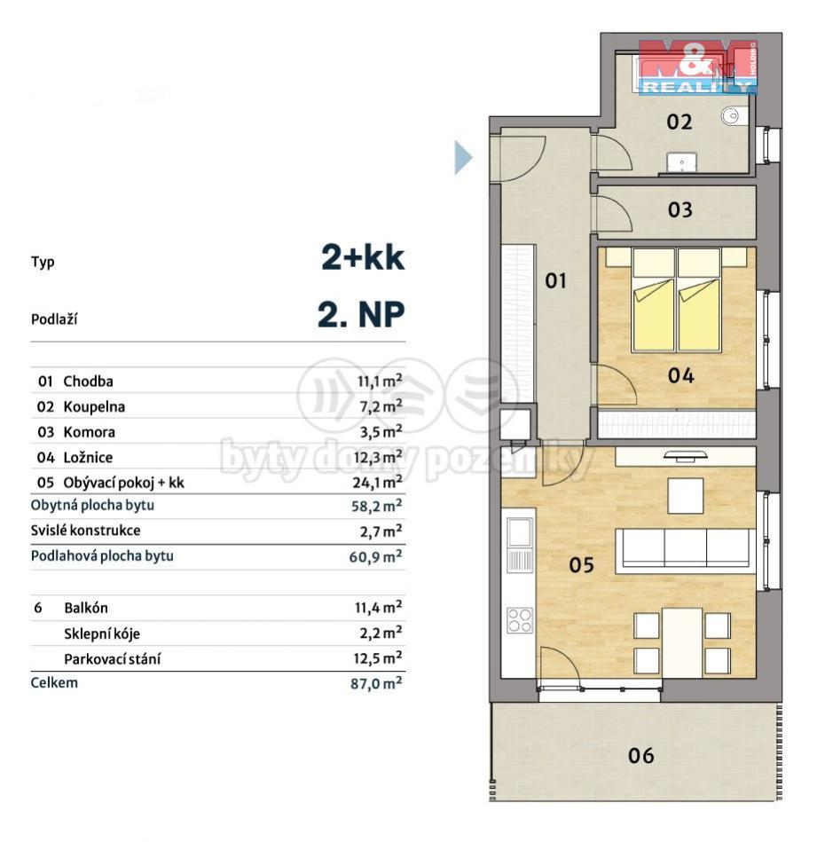 Prodej bytu 2+kk, 73 m, Dobřichovice - Praha západ, obrázek č. 3