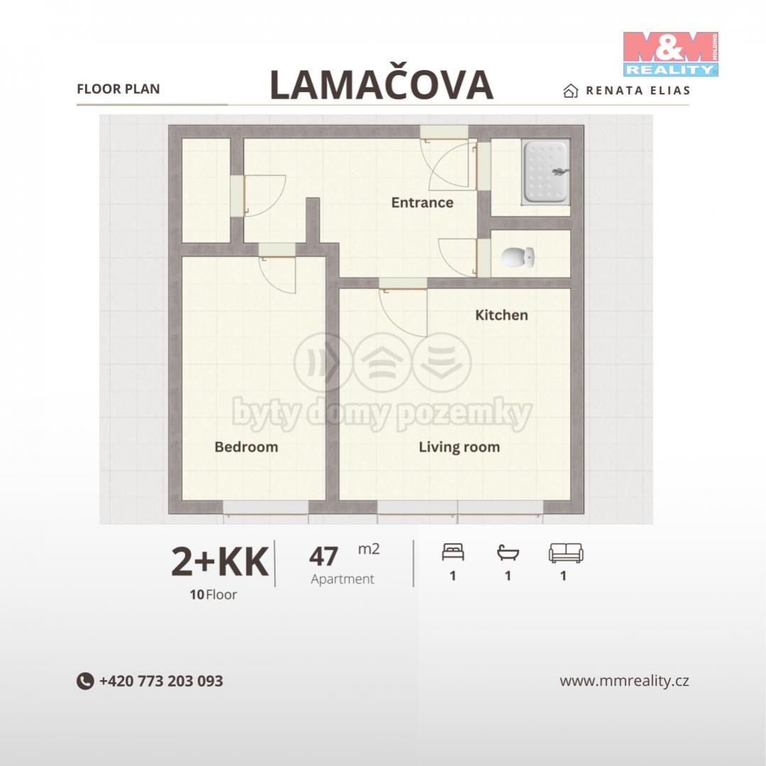 Prodej bytu 2+kk, 47 m, Praha, ul. Lamačova, obrázek č. 3