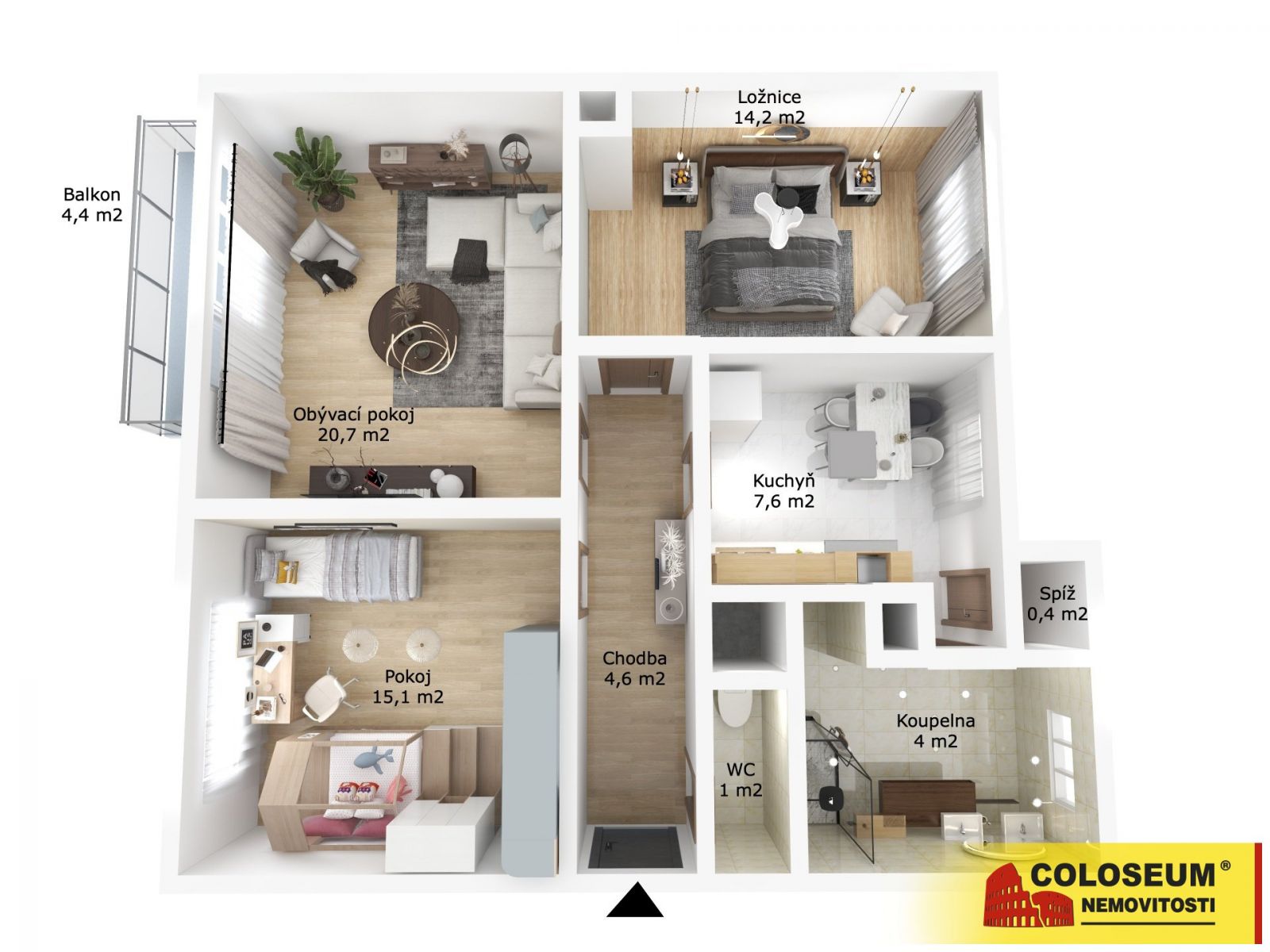 Ořechov, DB 3+1, 71 m2, započatá rekonstrukce, balkon, sklep  byt, obrázek č. 2