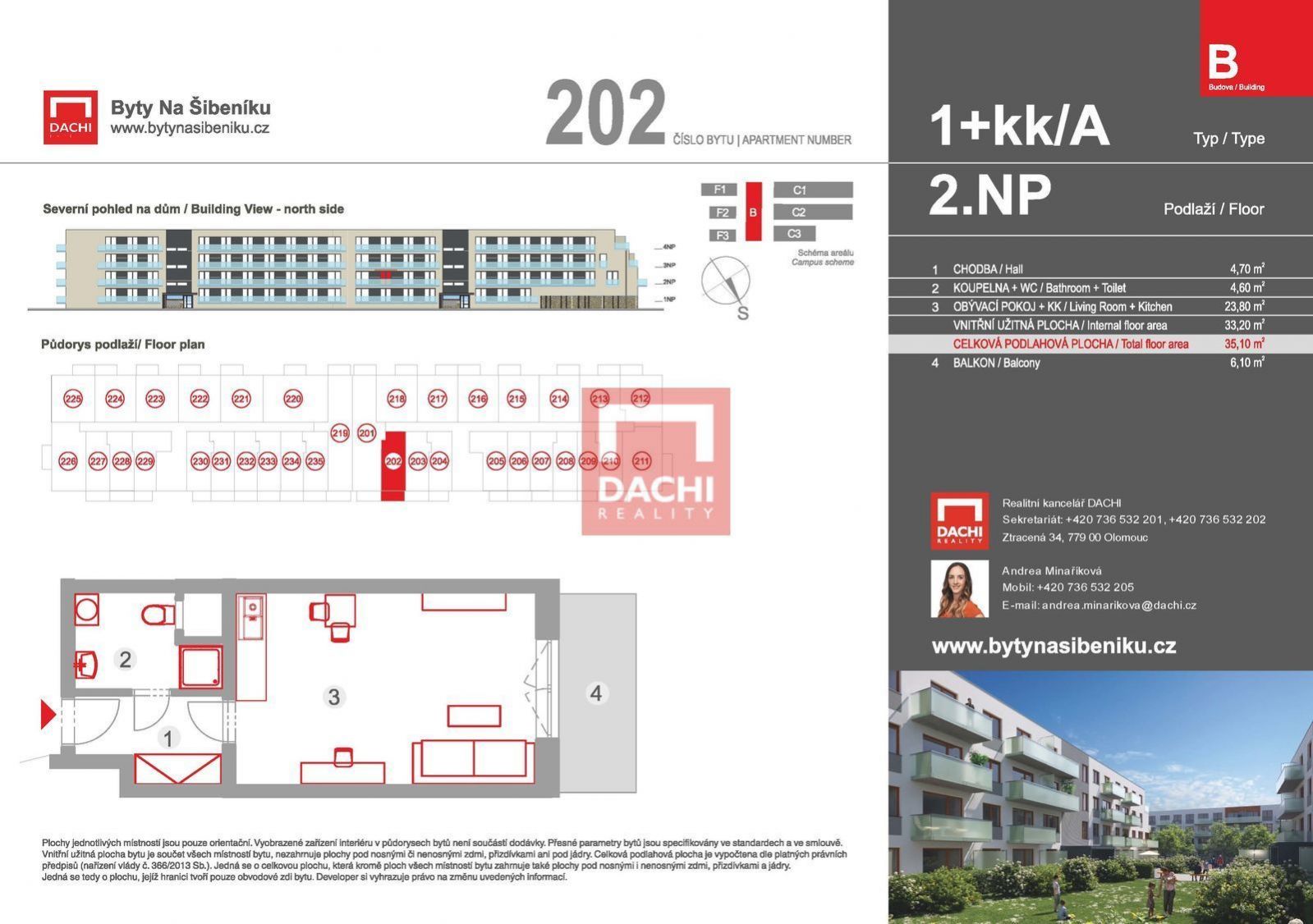 Prodej ateliéru B.202  1+kk  35,10m s balkonem 6,10m, Olomouc, Byty Na Šibeníku II.etapa, obrázek č. 3