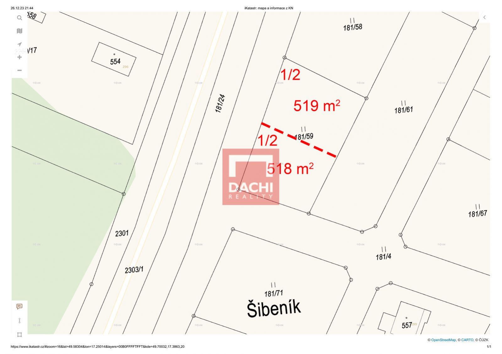 Prodej pozemku 518m ke stavbě rodinného domu v obci Jívová u Olomouce, obrázek č. 3