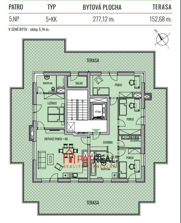 Bytová jednotka 5+kk, 271,83m2, šatna, terasa, sklep, velká garáž, bytový komplex KAMECHY II, věž F, obrázek č. 3