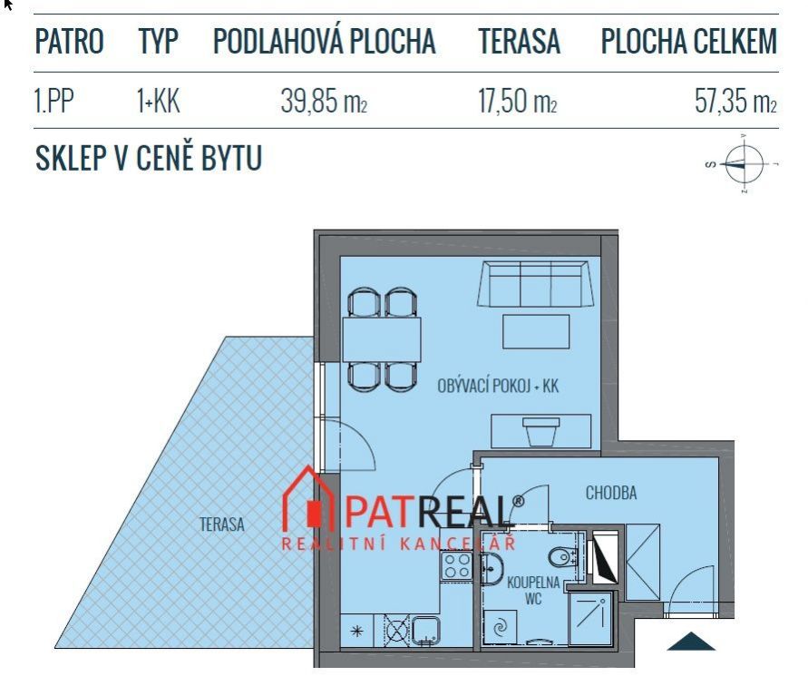 Bytová jednotka 1+kk(ateliér), 57.35m2 s terasou - bytový komplex POD CHVALOVKOU - A, obrázek č. 2