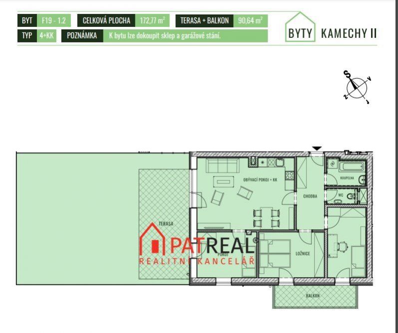Bytová jednotka 4+kk, 172,77m2, terasa, předzahrádka, bytový komplex KAMECHY II, věž F, obrázek č. 2