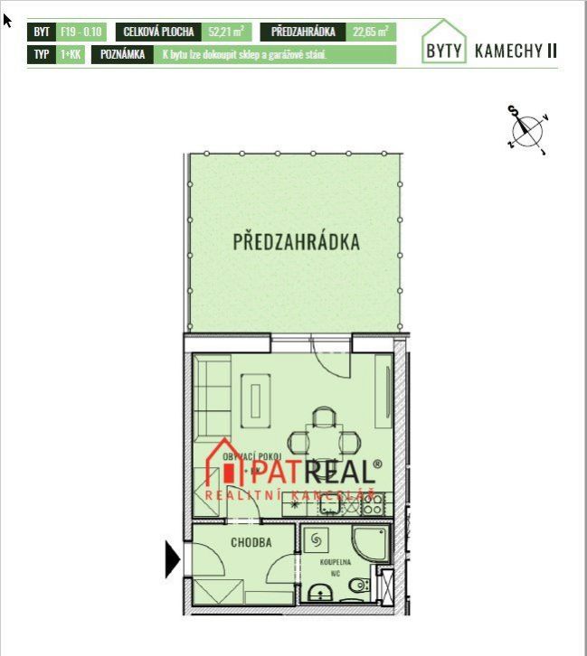 Bytová jednotka 1+kk, 52,21m2, předzahrádka, bytový komplex KAMECHY II, věž F, obrázek č. 2