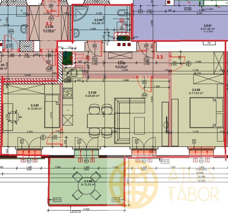 Nabídka nových bytů v projektu Dvorce II - byt č. 3.3.-3kk -3.NP, obrázek č. 2