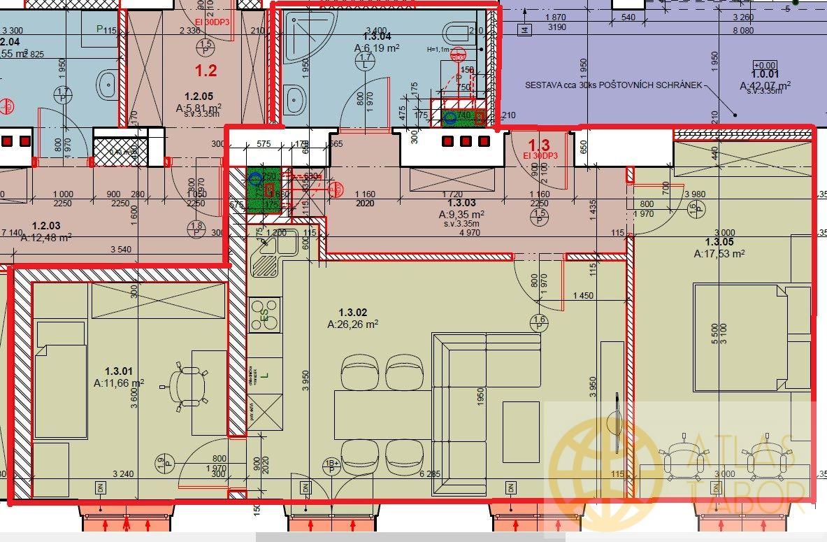 Nabídka nových bytů v projektu Dvorce II - byt č. 1.3. - 3kk -1.NP, obrázek č. 2