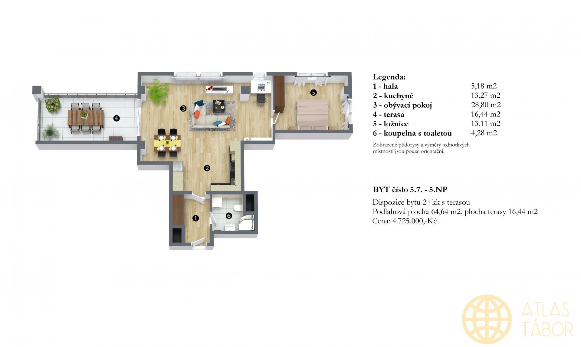 Prodej bytu č. 5.7. s terasou - 2KK - 5.NP  v projektu Dvorce II, obrázek č. 2