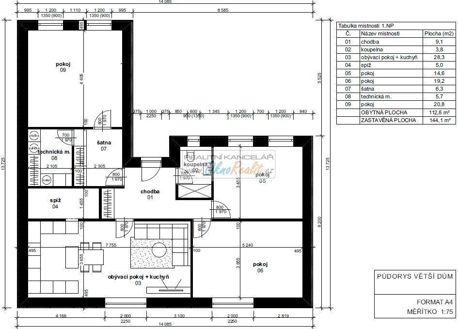 Prodej budoucího RD 4+kk o výměře 112,8 m2 s pozemkem o výměře 246 m2  v obci Přerov XI - Vinary - obr.půdorys větší dům 18
