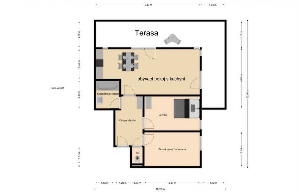 Pronájem bytu 3+kk 70m2, terasa 31 m2, obrázek č. 3