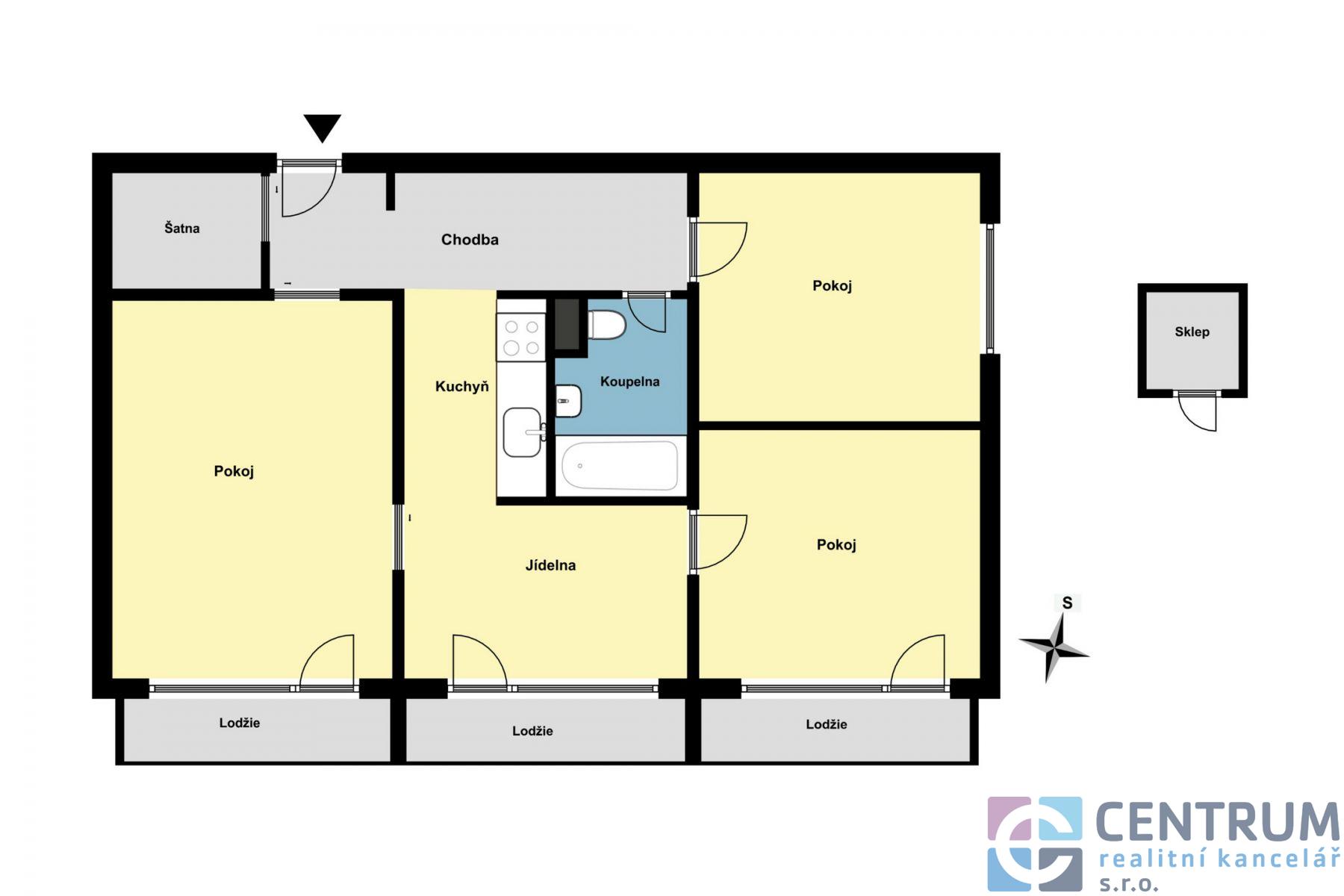 Prodej bytu 3+1 s třemi lodžiemi v Ústí n.L., Malátová ul., obrázek č. 2