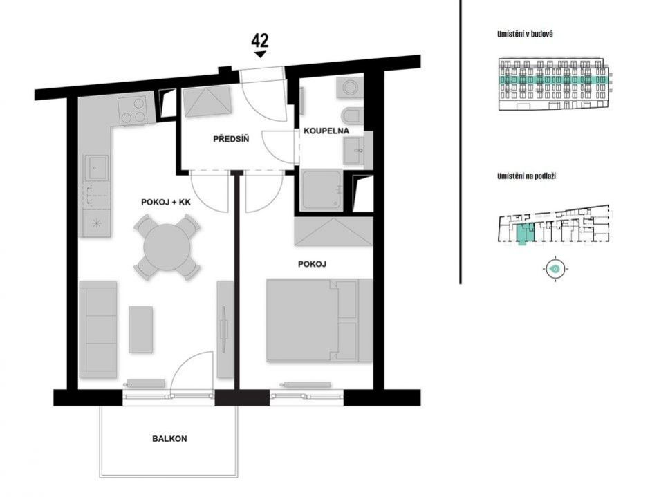 Prodej luxusního bytu 2kk (43,8 m), balkon (4,5 m), Nusle, obrázek č. 3