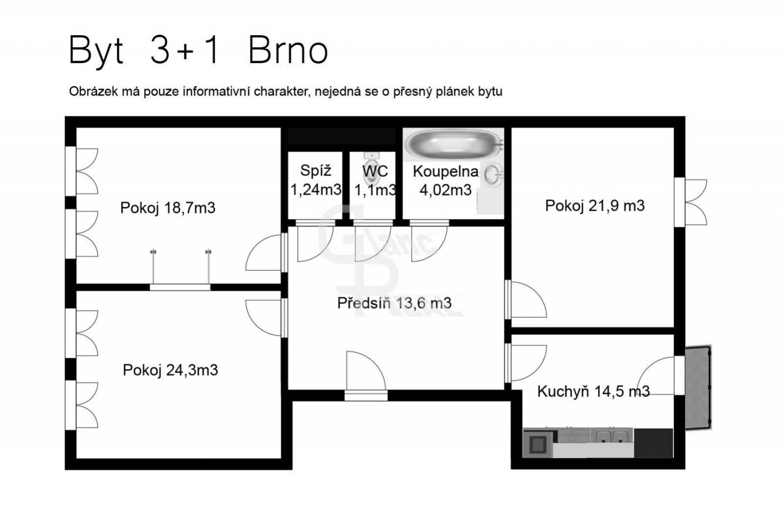 Prodej bytu 3+1 s balkonem Brno, obrázek č. 3