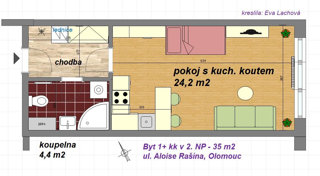 Pronájem cihlového bytu 1+kk v Olomouci,  u Globusu, obrázek č. 2