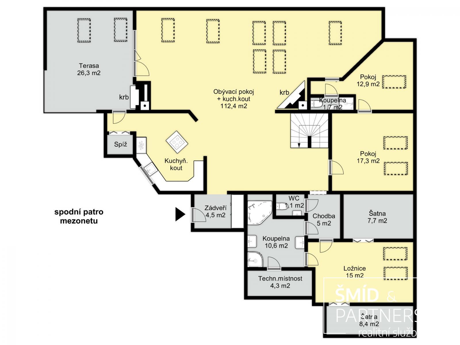 Nadstandardně velký podkrovní mezonetový byt 5+kk 245 m2 + terasa 26 m2, obrázek č. 2