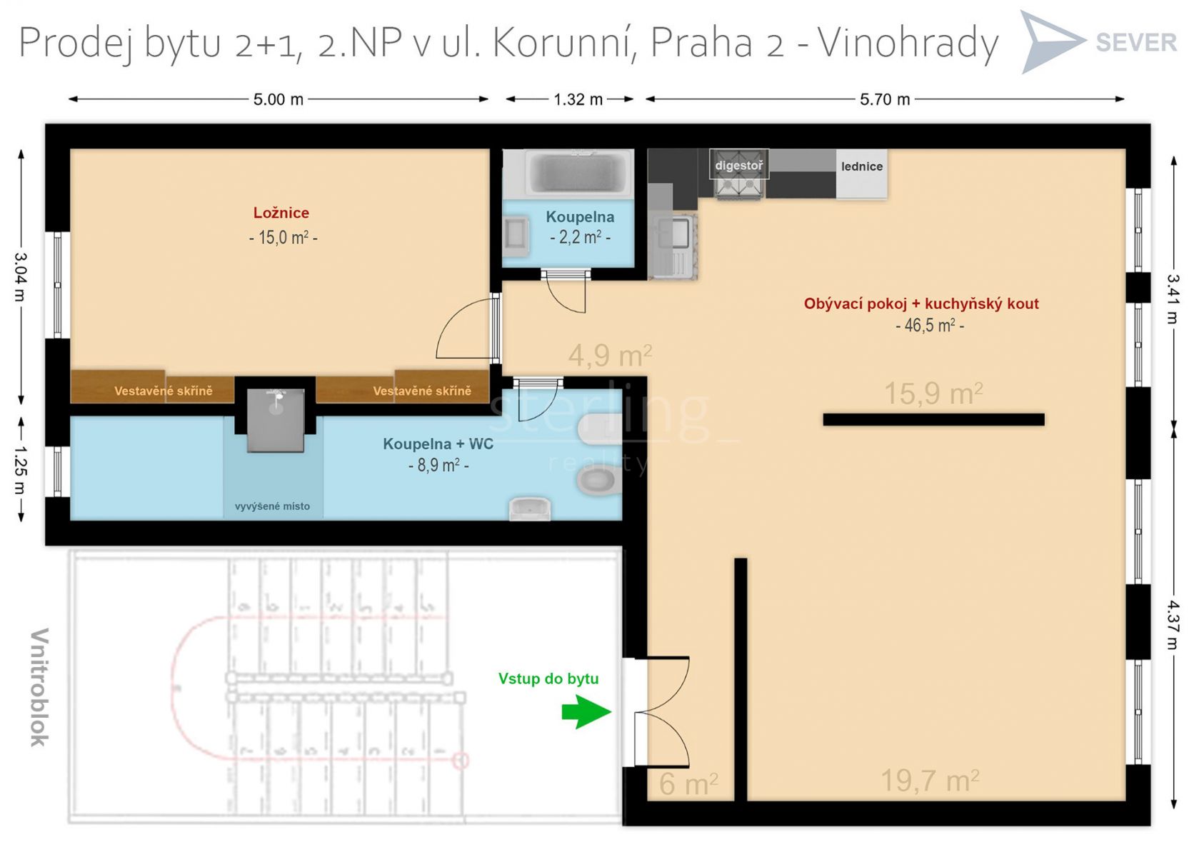 Prodej bytu, 2+1, OV, 73 m2, ul. Korunní, Praha 2 - Vinohrady, obrázek č. 3