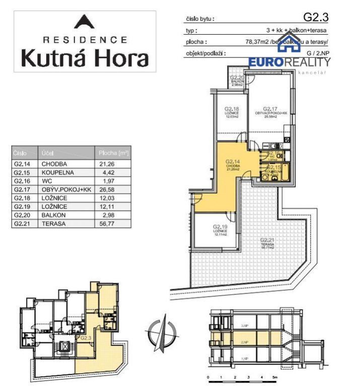 Prodej, byt 3+kk, 78 m2, Kutná Hora, balkon, terasa, obrázek č. 3