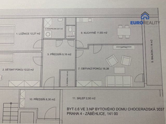 Prodej, byt 3+1 86 m2, Praha, Choceradská ul., DV, obrázek č. 1
