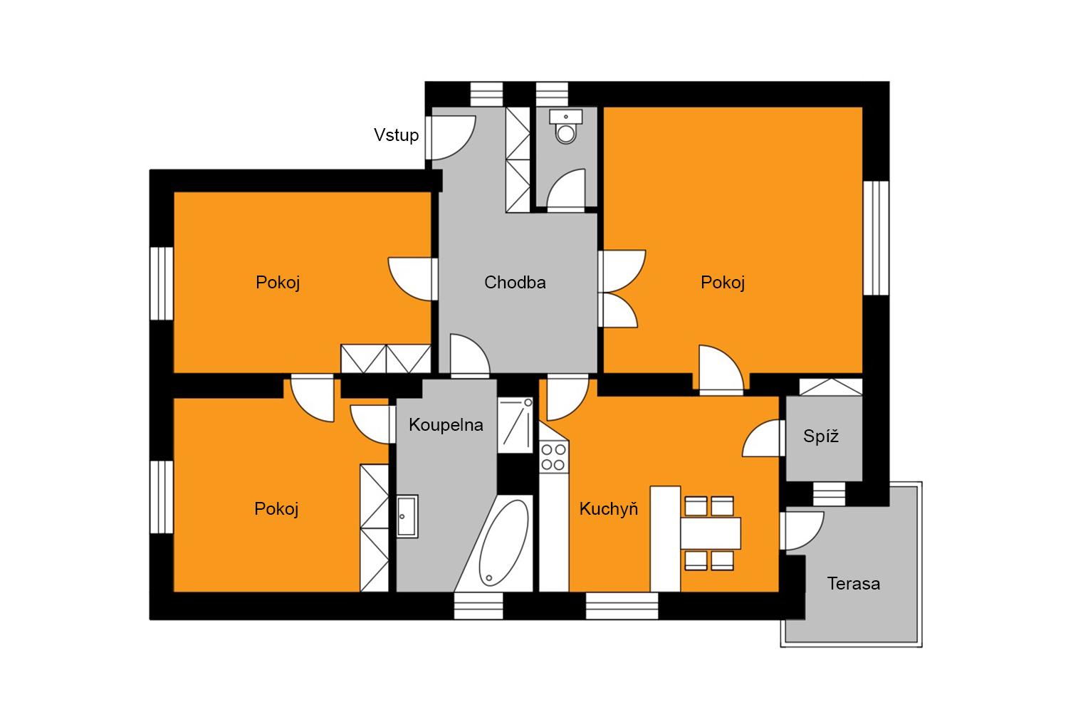 Exkluzivně nabízeme k prodeji byt 3+1 s tersou 90,7 m2 a nebytový prostor 86,6 m2 po kompletní rekon, obrázek č. 2