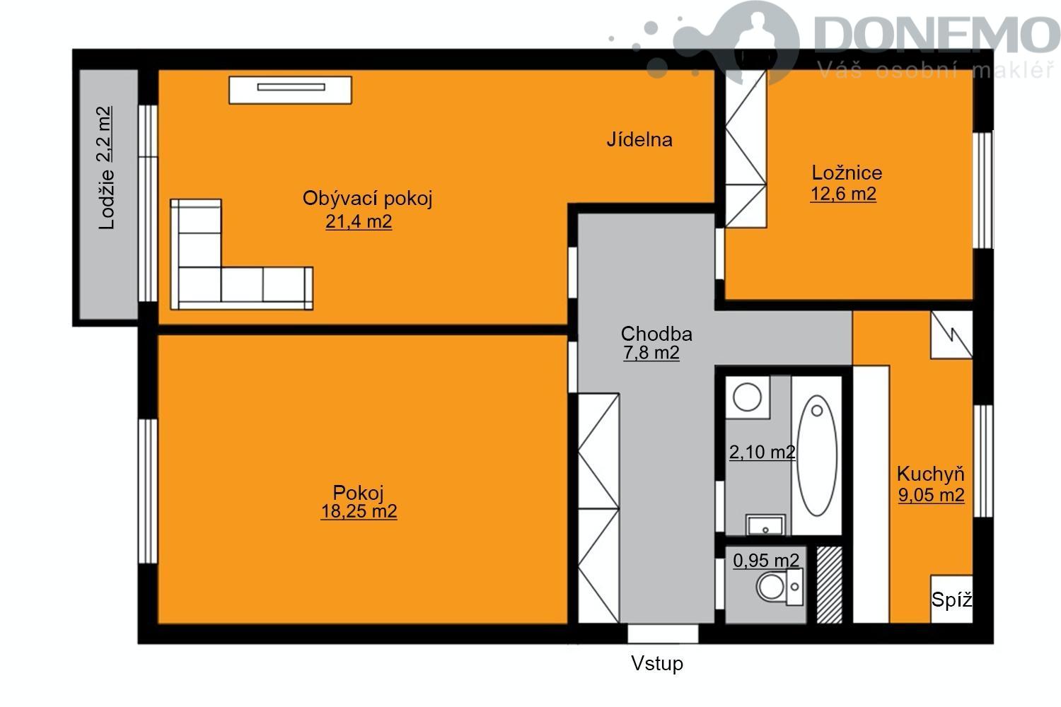 Prodej bytu 3+1 s lodžií o výměře 74,9 m2 na ulici sídliště Svobody v Prostějově, obrázek č. 2